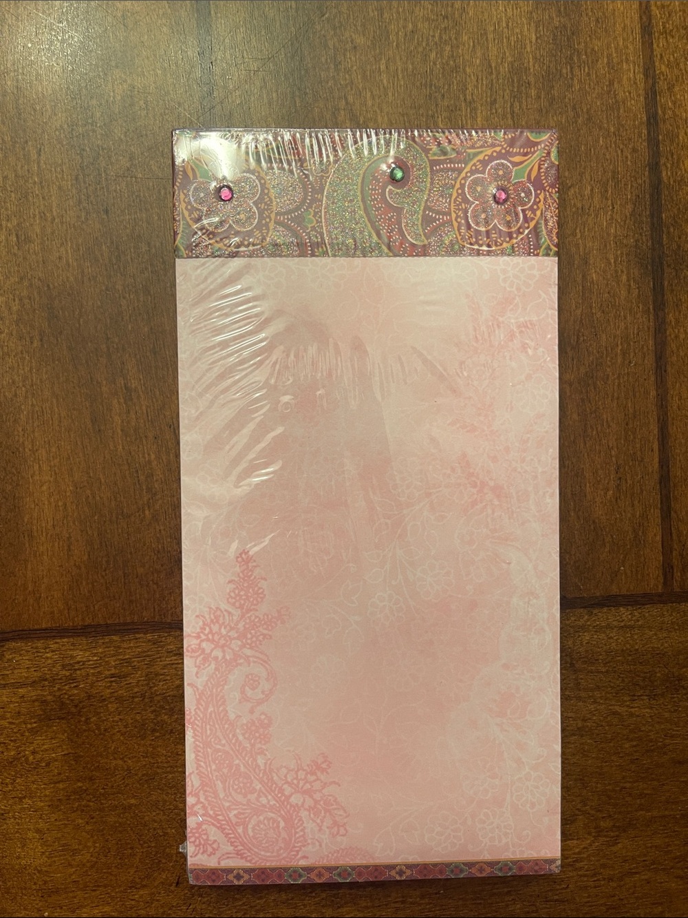 Punch Studio Pink Paisley Decorative Notepad with Gem Accents